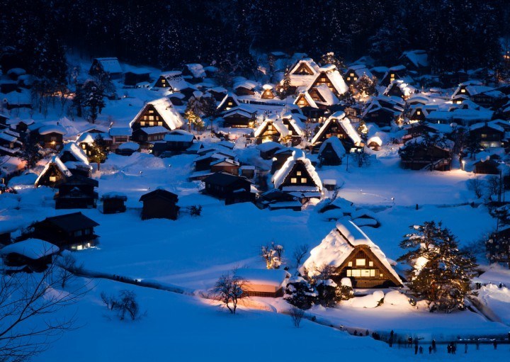 Shirakawago illuminated in the winter