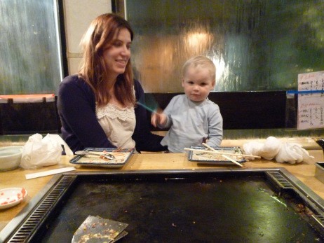 Max & mum Vanessa sampling okonomiyaki