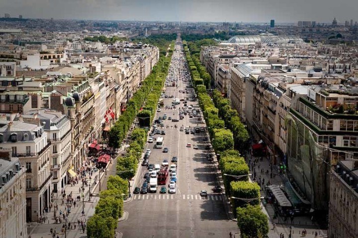 Aerial shot of Champs-Élysées street in Paris