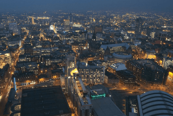 Aerial photography of Manchester at night