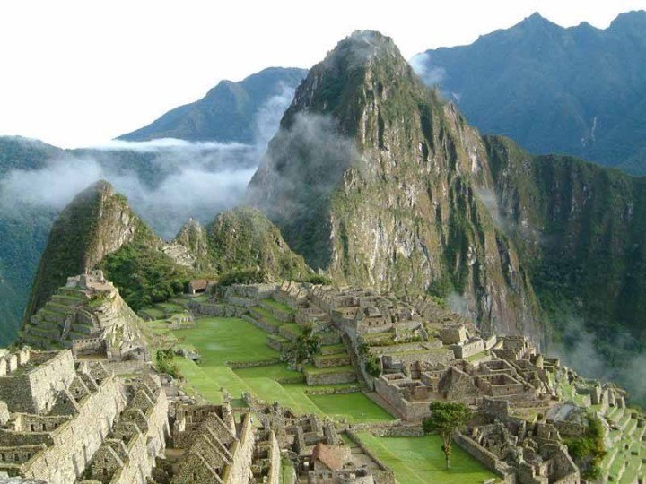 The Incan ruins of Machu Picchu, with Huayna Picchu in the background