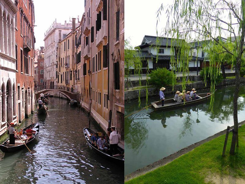 Side by side comparison between Venice and Kurashiki