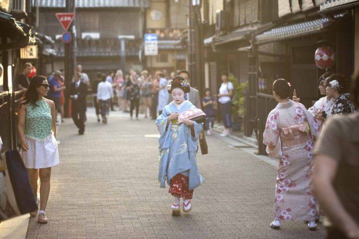 A maiko wandering the streets of Gion, Kyoto's geisha district