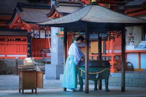 A priest at one of the Kumano Kodo's many shrines and temples