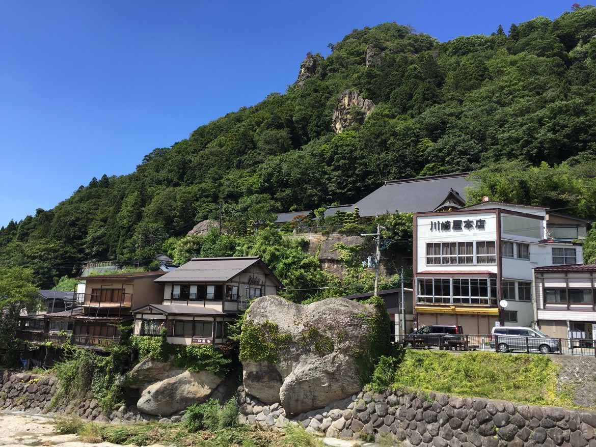 The lovely town of Yamadera at the base of the mountain