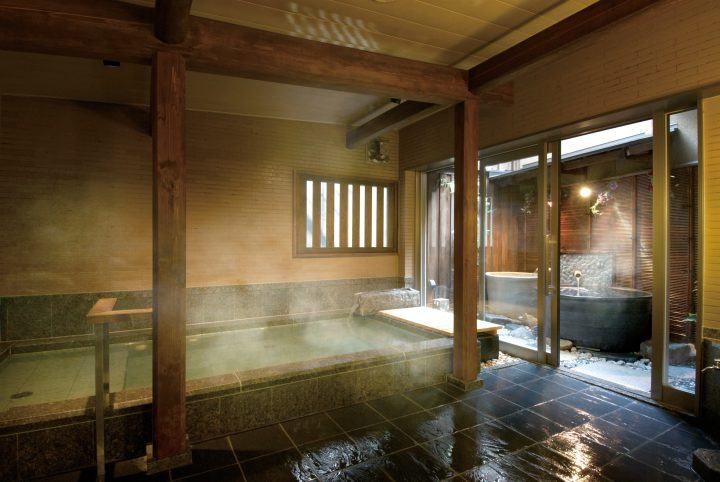 Hot spring bath at a ryokan in Japan