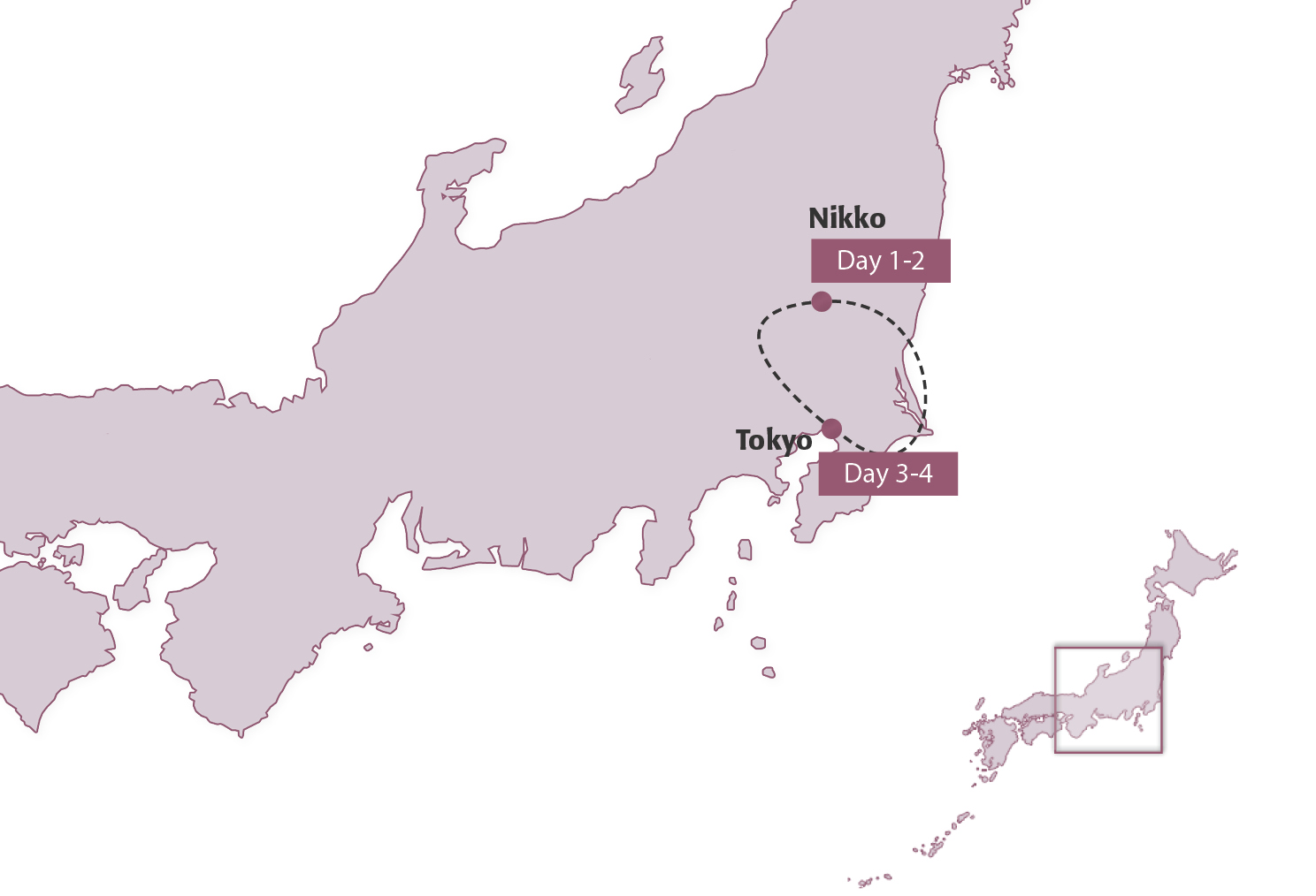 Map for Nikko Temple Splendour (Group Tour Add-On)