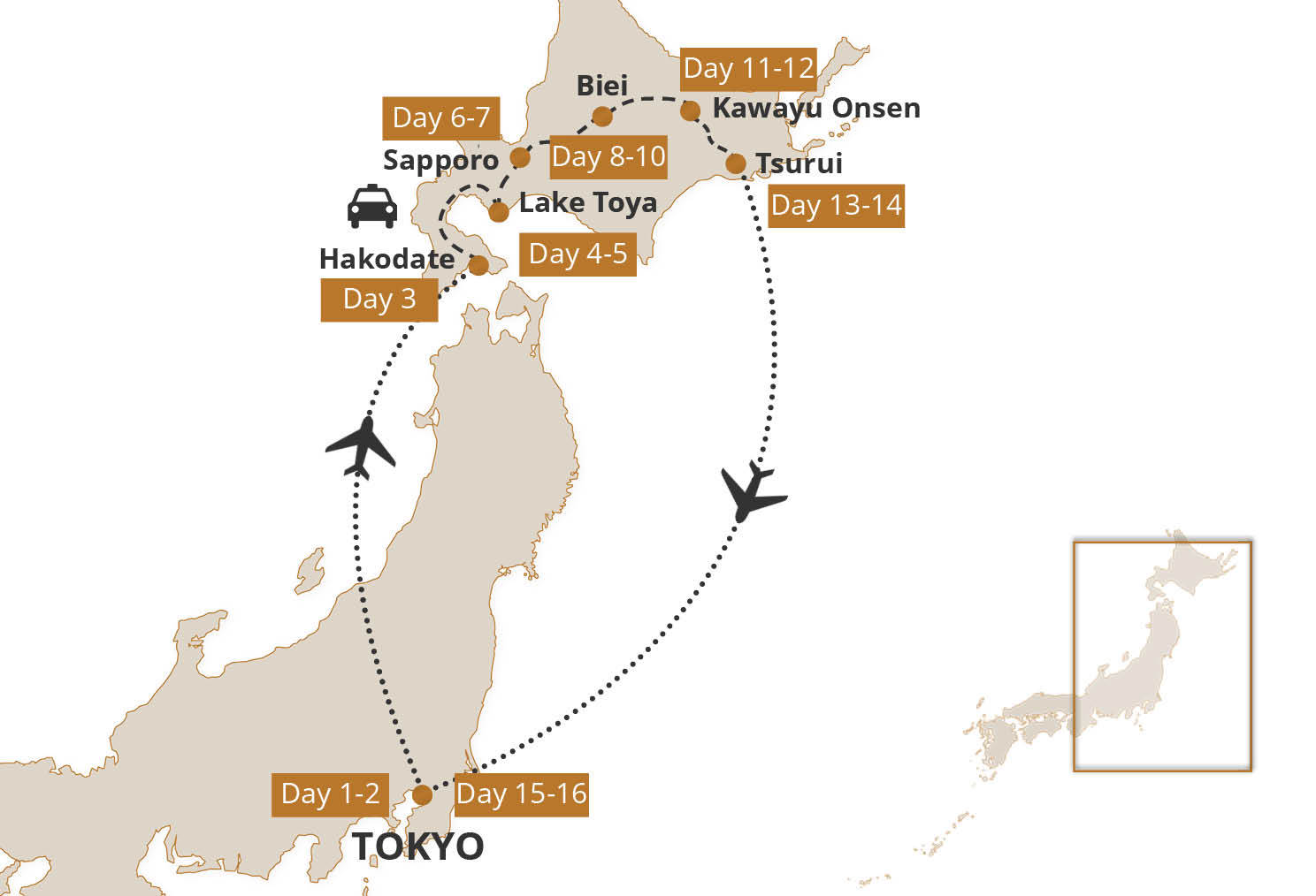 Map for Hokkaido Fly-Drive