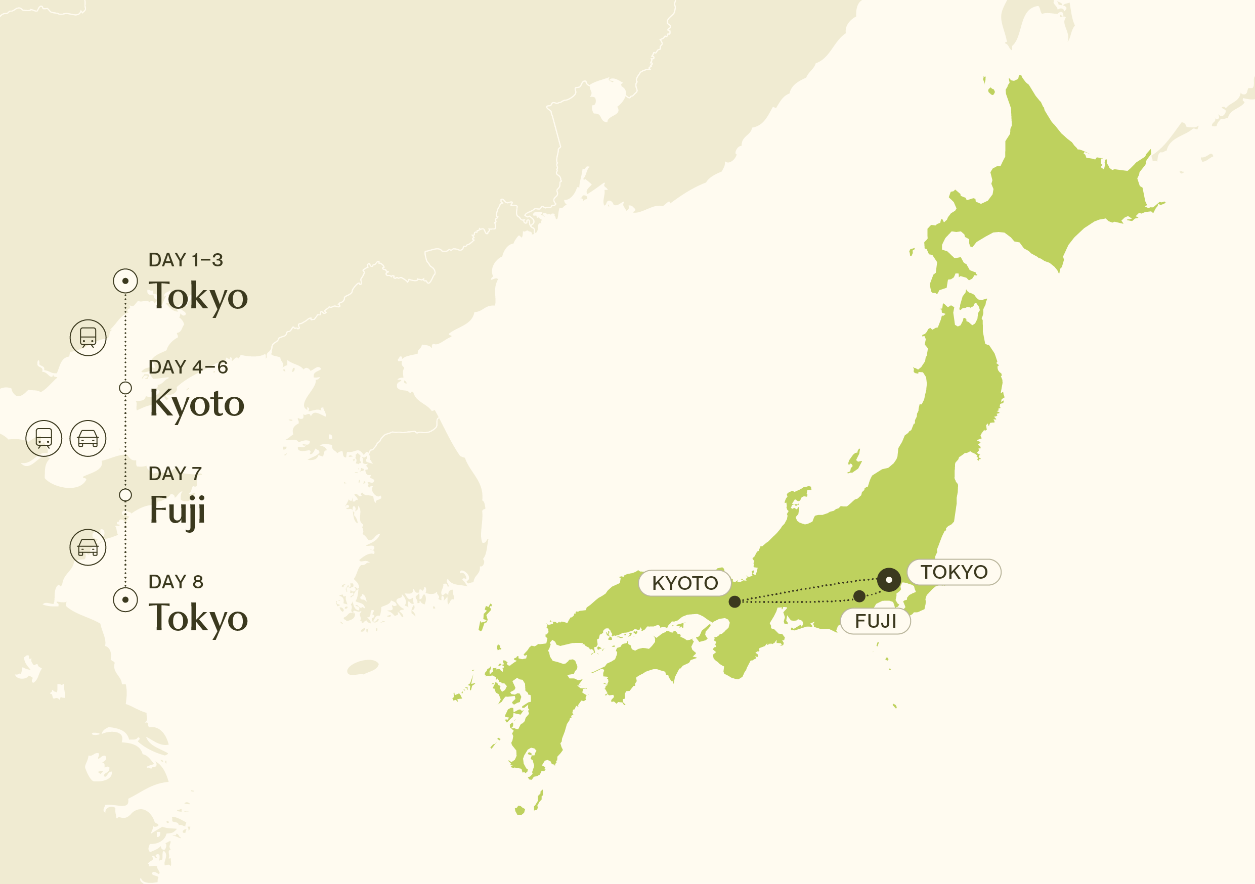 Map for Insider Highlights of Japan 