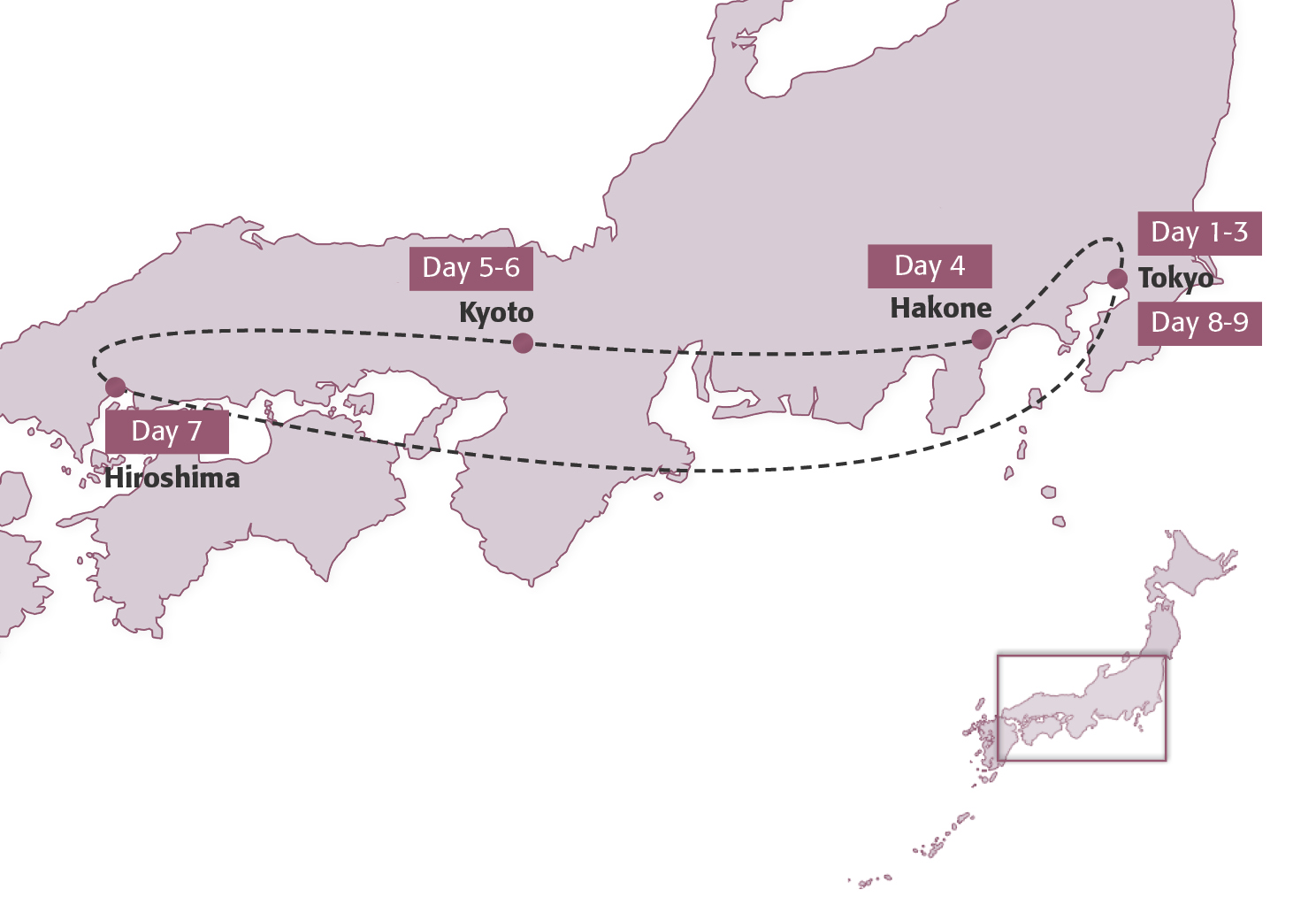 Map for School Tour - Journey to Japan