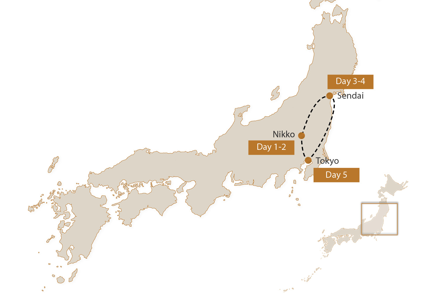 Map for Tohoku Five-Night Group Tour Add-On