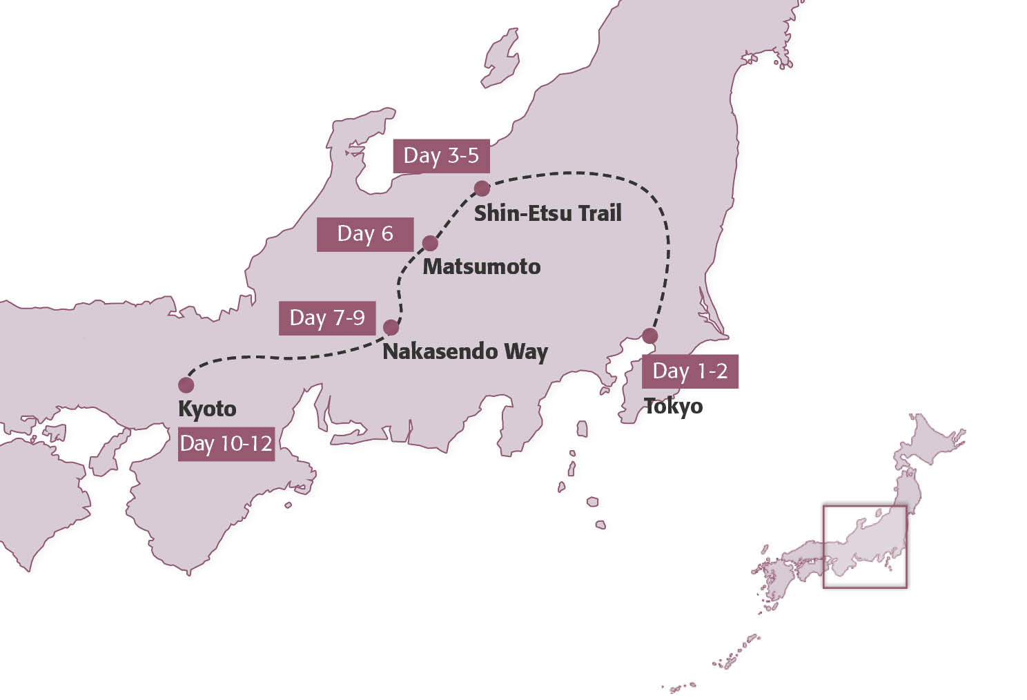 Map for Walking the Nakasendo & Beyond